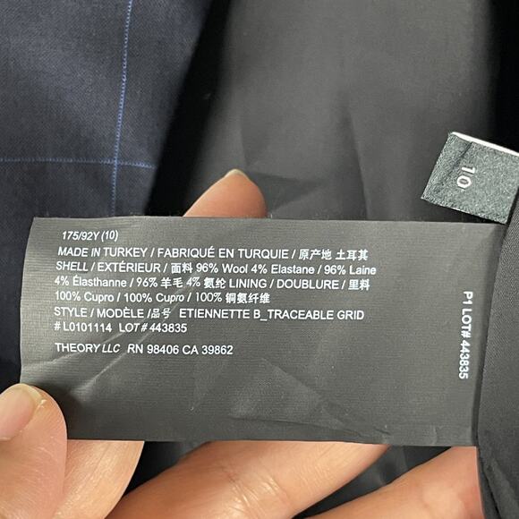 Theory Etiennette B Good Wool Blazer Womens 10 Blue Traceable Grid Career NWT - Picture 9 of 16